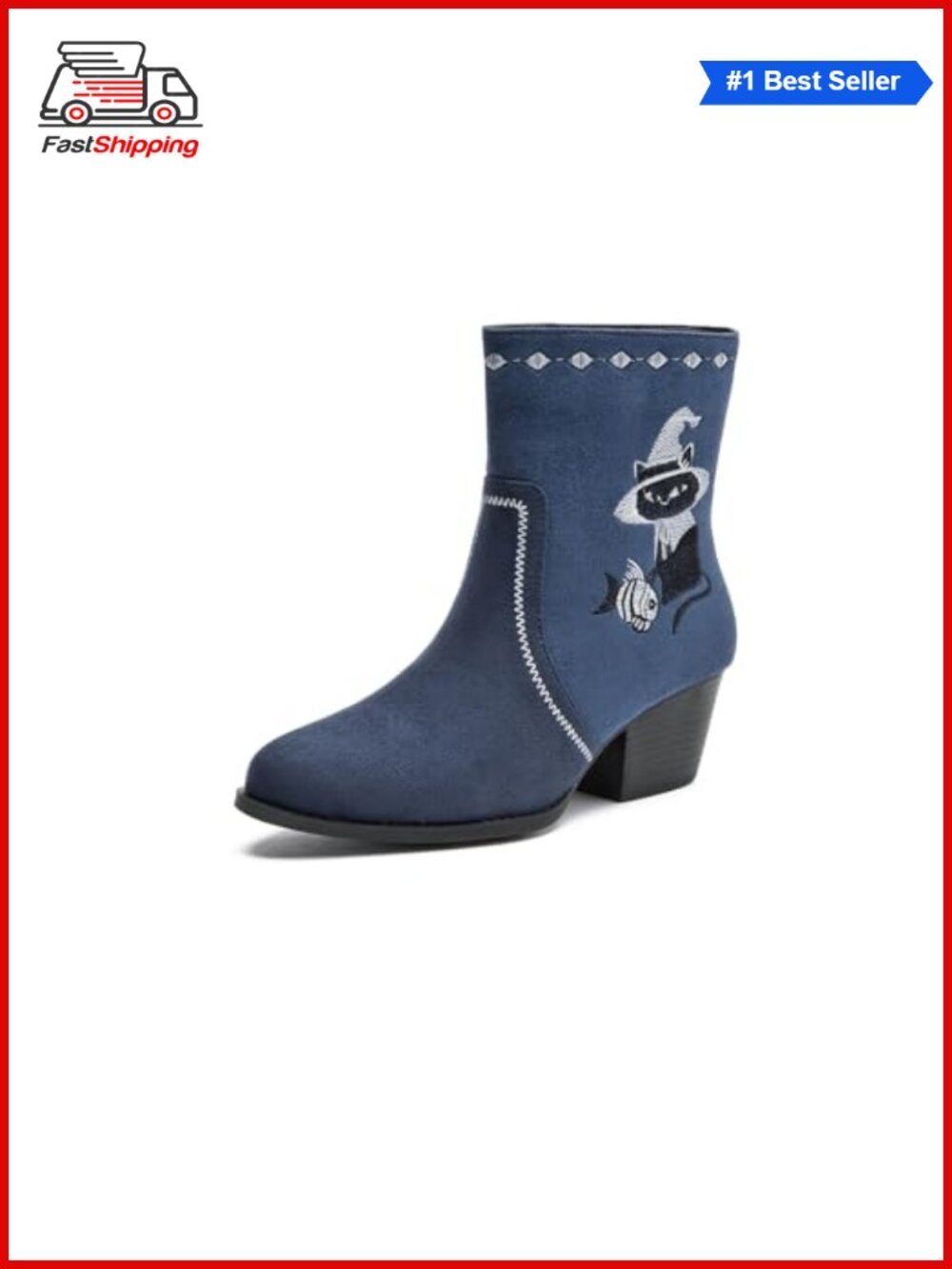 ✨ Cowboy Boots Western Cowgirl Faux Leather Pointed Toe Mid Calf Chunky Heel